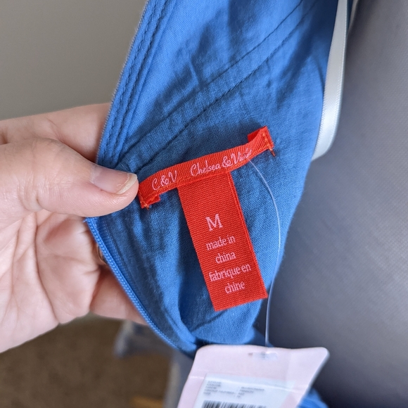 Chelsea & Violet Embroidered Halter Backless Mini Dress Blue Cream Medium - Picture 8 of 10